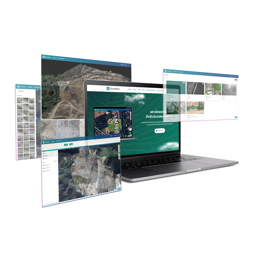 แสดงหน้าตาแพลตฟอร์ม Dronebox บน Laptop และ UI