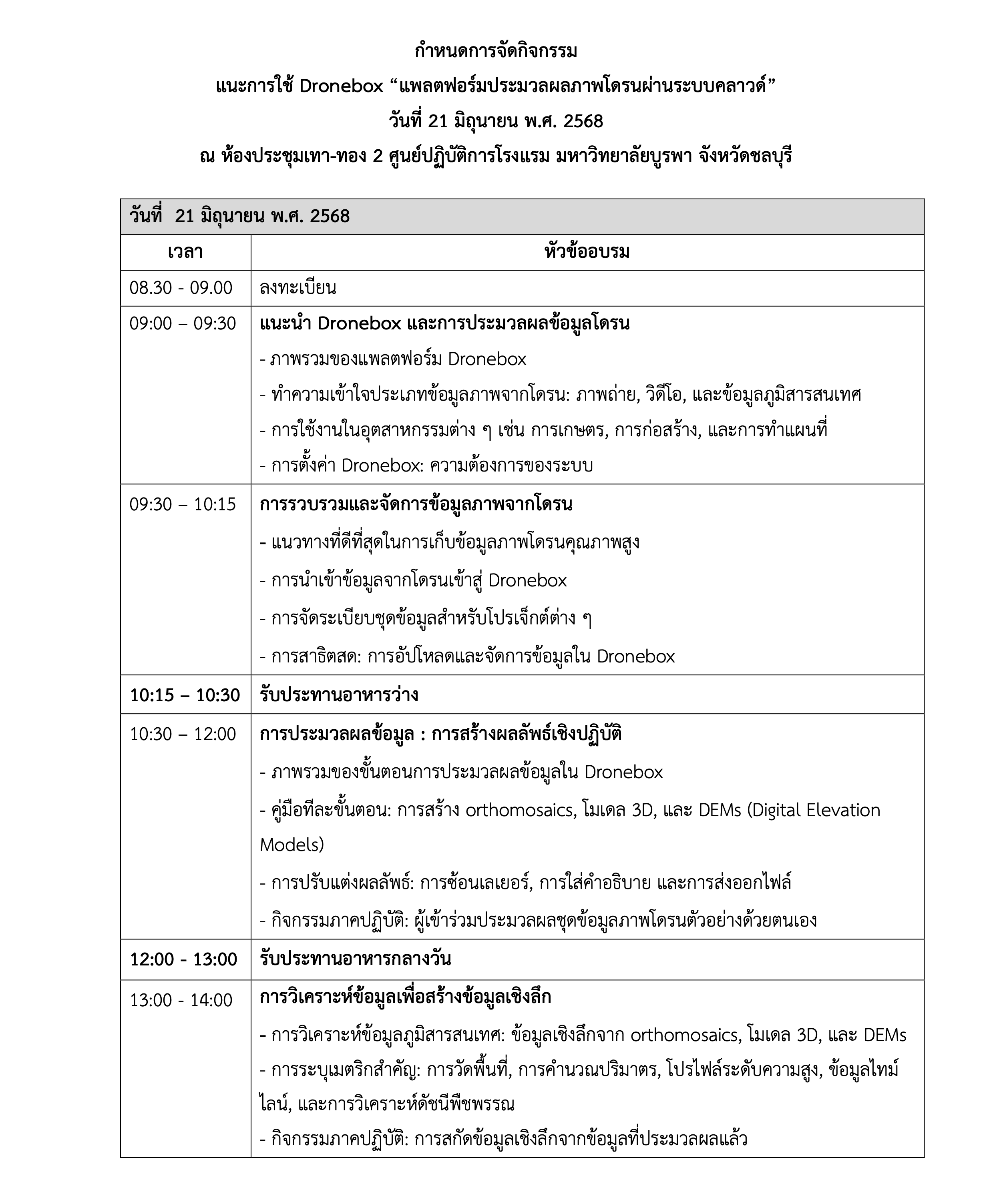 กำหนดการจัดกิจกรรมแนะการใช้ Dronebox (ชลบุรี) (1)-1